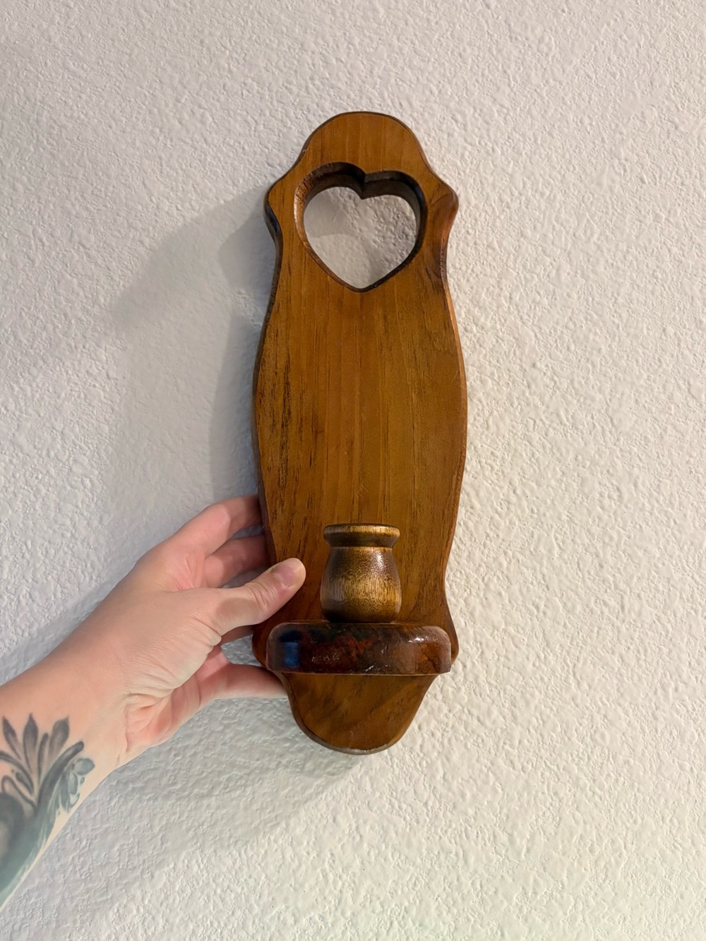 Vintage Wooden Wall Sconce w/ Heart Cutout